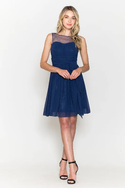Classic Gown Short Sleeveless Illusion Dress with Bow by Poly USA 7006