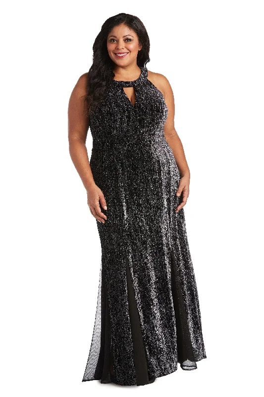 Satin Mermaid Dress Nightway Long Plus Size Glitter Velvet Gown 21996W