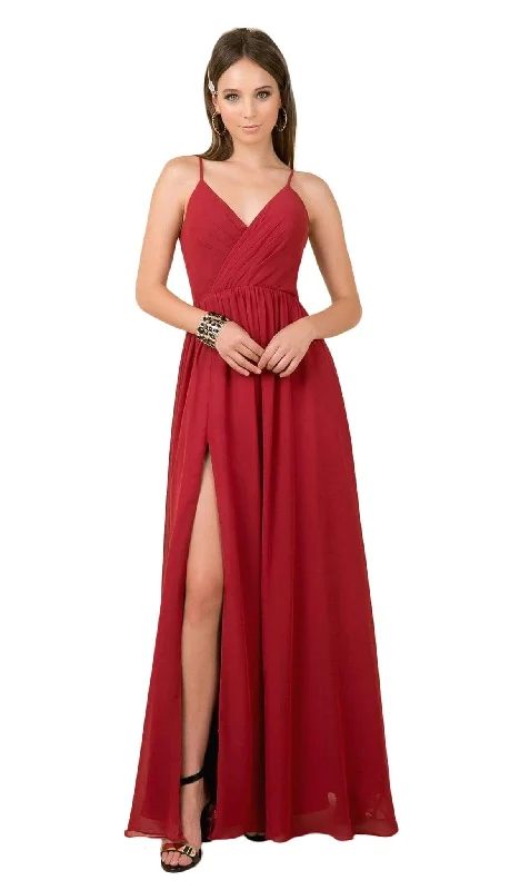 Simple Formal Dress Nox Anabel - R275 Plunging V-neck A-line Dress With Slit