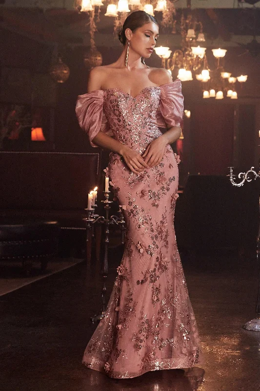 Puffy Sleeve Dress Cinderella Divine J817 Off Shoulder Flower Applique Long Prom Dress Puffy Sleeve Dress Cinderella Divine J817 Off Shoulder Flower Applique Long Prom Dress
