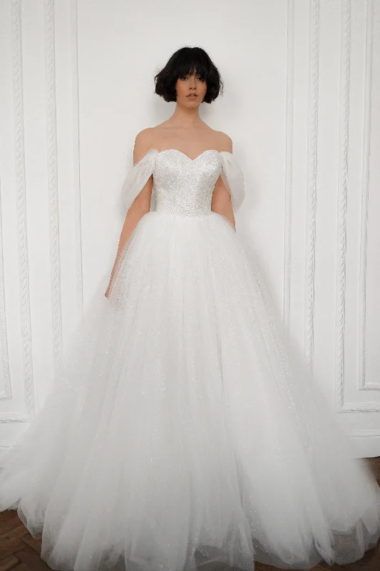 Maxi Formal Dress Off-The-Shoulder Shimmering Soft Tulle Wedding Dress Aleksis