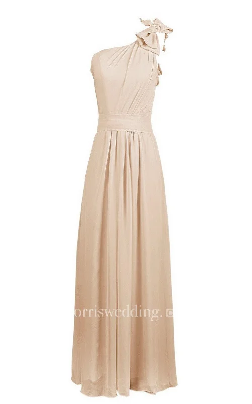 Regal Ball Gown One-shoulder Chiffon Dress With Bow at Shoulder