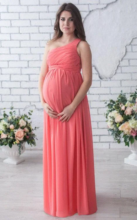 Elegant Beaded Dress One-shoulder Sleeveless Sleeve Chiffon Maternity Dress-106347