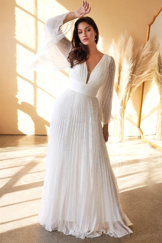 Formal Red Dress Cinderella Divine CD242W Pleated Long A Line Wedding Dress