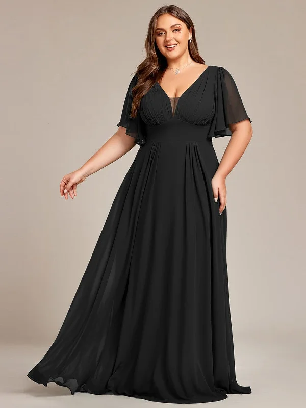 Regal Ball Gown Plus Size Chiffon A-Line Double V-Neck Empire Waist Bridesmaid Dress