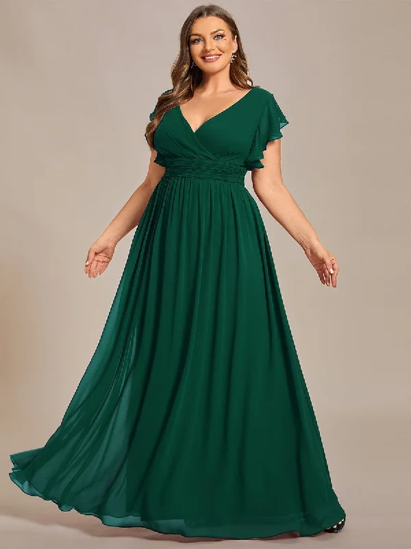 Royal Blue Dress Plus Size Chiffon Pleated A-Line Back Cutout Bridesmaid Dress