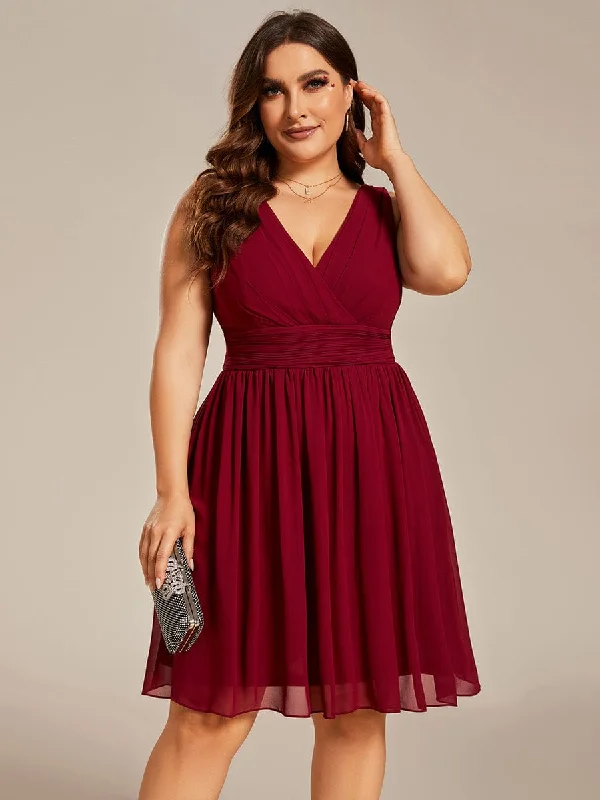 Sequin Gown Plus Size Chiffon Sleeveless V Neck Short Bridesmaid Dress