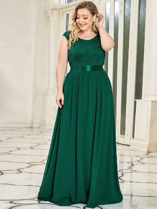 Lavish Evening Gown Plus Size Classic Round Neck V Back A-Line Chiffon Bridesmaid Dresses with Lace Lavish Evening Gown Plus Size Classic Round Neck V Back A-Line Chiffon Bridesmaid Dresses with Lace