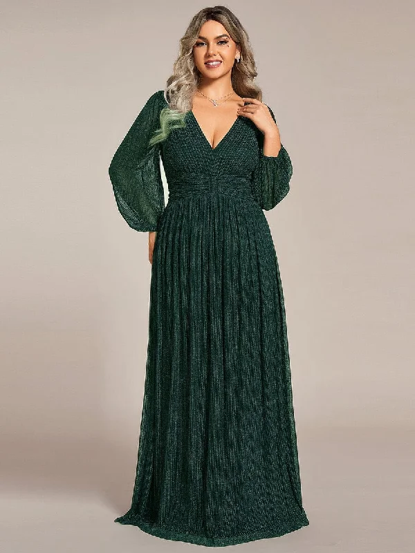 Lush Satin Gown Plus Size Dazzling Empire Waist See-Through Long Sleeves A-Line Evening Dress Lush Satin Gown Plus Size Dazzling Empire Waist See-Through Long Sleeves A-Line Evening Dress