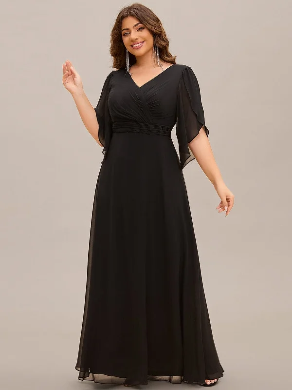 Pleated Gown Plus Size Elegant Pleated Half Sleeve A-Line Maxi Mother of the Bride Dress Pleated Gown Plus Size Elegant Pleated Half Sleeve A-Line Maxi Mother of the Bride Dress