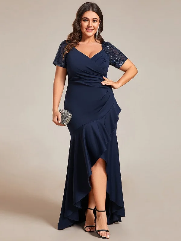 A-Line Gown Plus Size High-Low V-Neck Bodycon Fishtail Formal Evening Dress