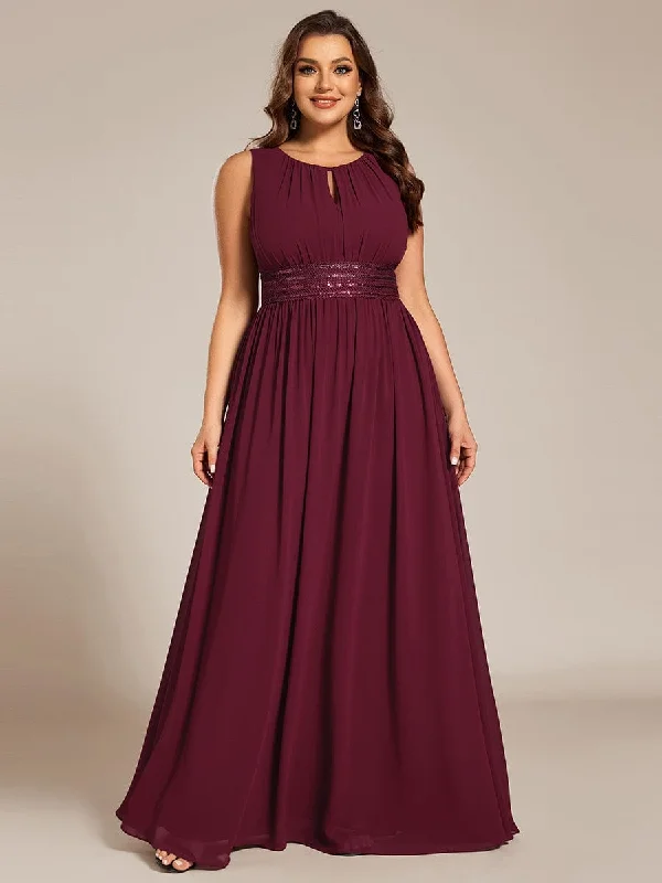 Sequin Gown Plus Size Hollow Out Sleeveless Empire Waist Chiffon Bridesmaid Dress