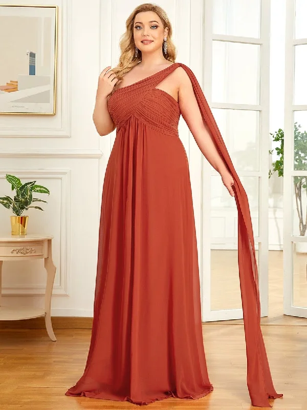 Off-Shoulder Gown Plus Size Chiffon One Shoulder Formal Evening Dresses for Women