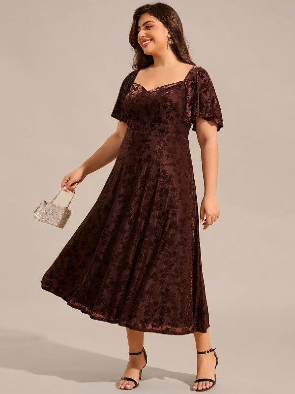 Bodycon Gown Plus Size Printed Velvet A-Line Short Sleeve Tea Length Wedding Guest Dress Bodycon Gown Plus Size Printed Velvet A-Line Short Sleeve Tea Length Wedding Guest Dress
