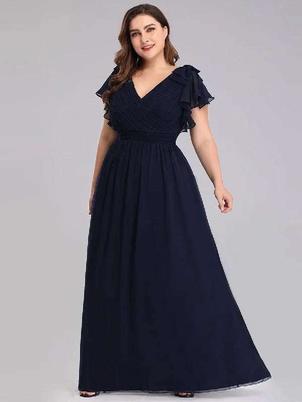 Glamorous Formal Dress Plus Size Ruched Bodice Formal Evening Dresses with Ruffles Sleeves Glamorous Formal Dress Plus Size Ruched Bodice Formal Evening Dresses with Ruffles Sleeves