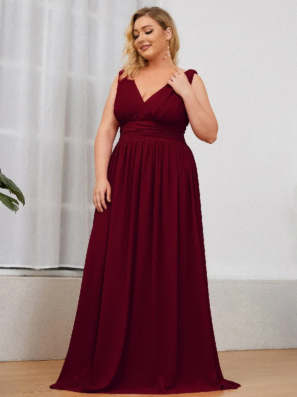 Chiffon Dress Plus Size Sleeveless V-Neck Chiffon Semi Formal Maxi Dress