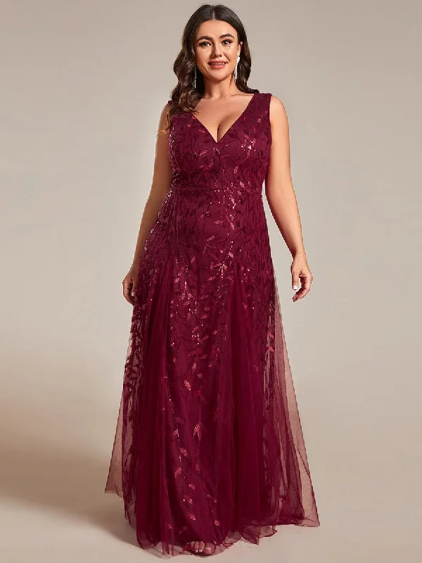 Empire Waist Dress Plus Size Sparkling Sleeveless Leaf Sequin A-Line Formal Evening Dress Empire Waist Dress Plus Size Sparkling Sleeveless Leaf Sequin A-Line Formal Evening Dress