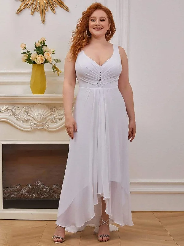Deep V-Neck Dress Plus Size Chiffon Formal V-Neck High-Low Cocktail Dress