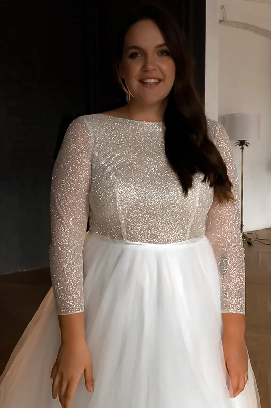 Sequin Maxi Dress Plus Size Wedding Dress Missuri with Long Sleeves