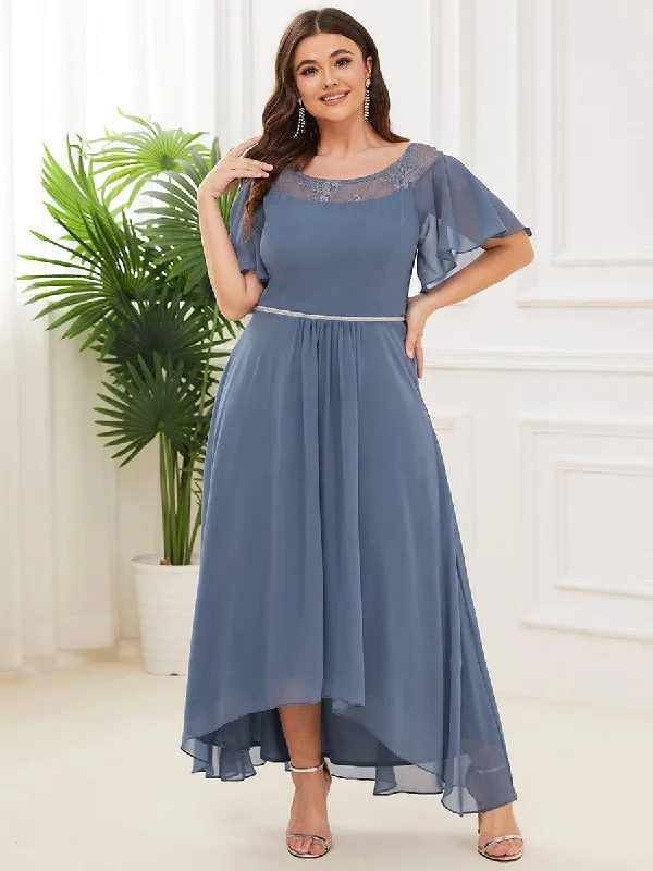 Open Back Dress Plus Size Boat Neck Formal Dress with Sleeves
