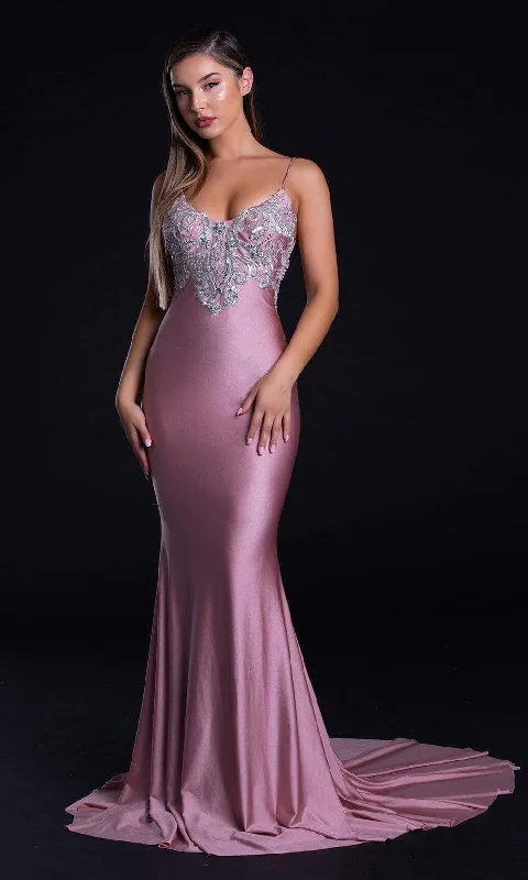 Beaded Evening Dress Portia and Scarlett - PS21226 Appliqued V Neck Mermaid Dress