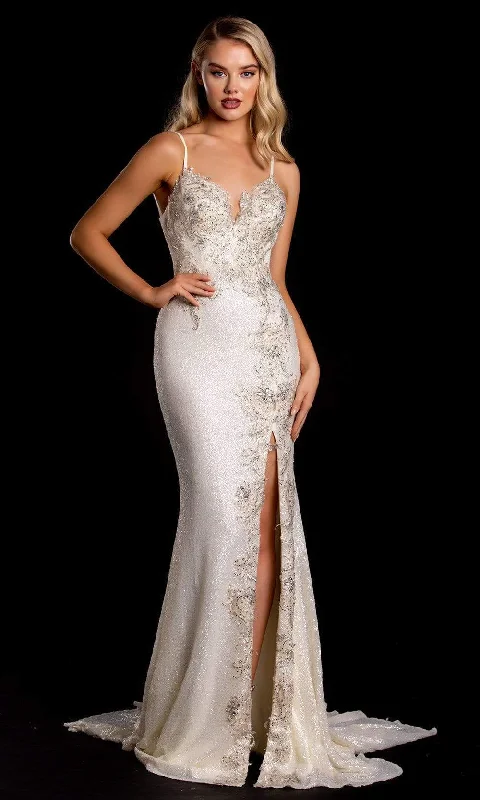 Slit Gown Portia and Scarlett - PS21237 Beaded Backless Junior Prom Gown