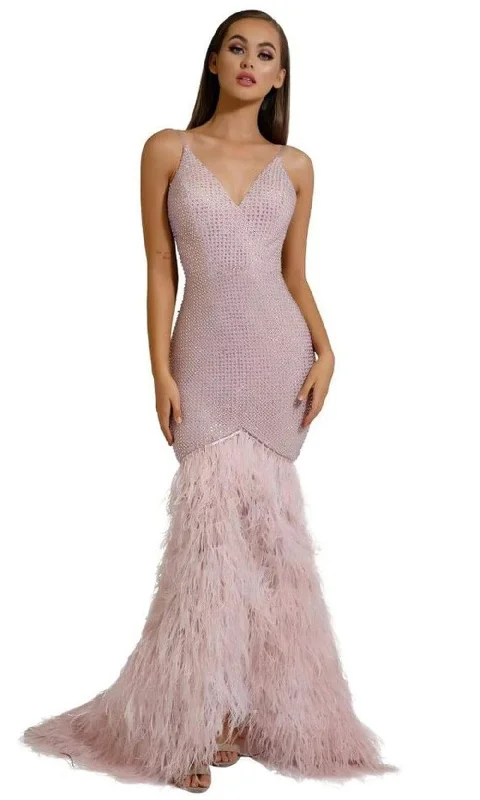 Fit And Flare Dress Portia and Scarlett - PS6826 V Neck Feathered Dress