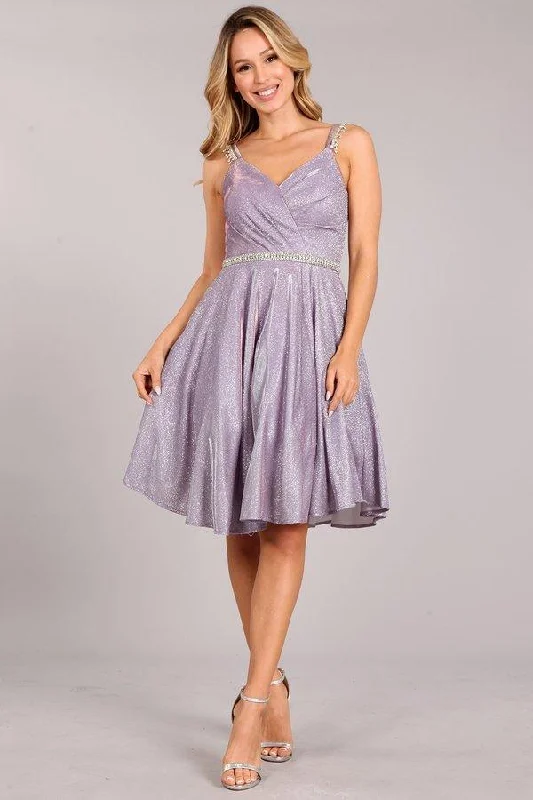 Ruffled Dress Prom Short Beaded Metallic Glitter Cocktail Dress