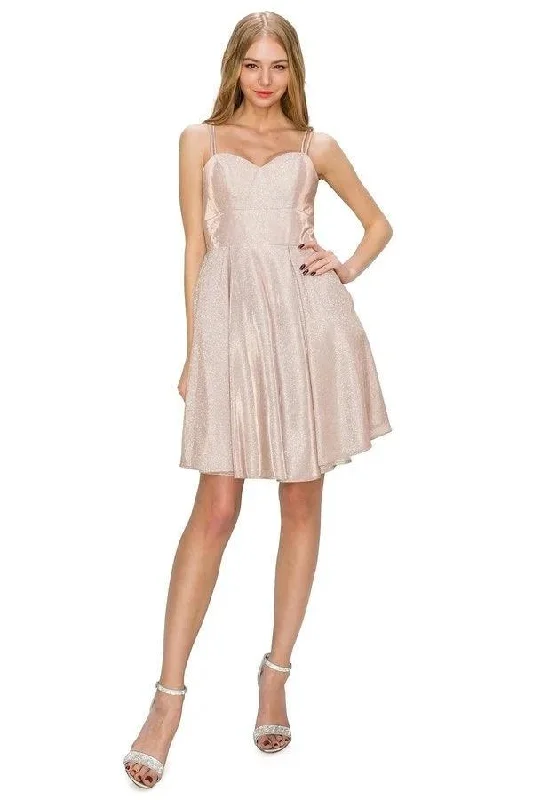 Elegant Evening Dress Prom Short Spaghetti Strap Metallic Glitter Dress
