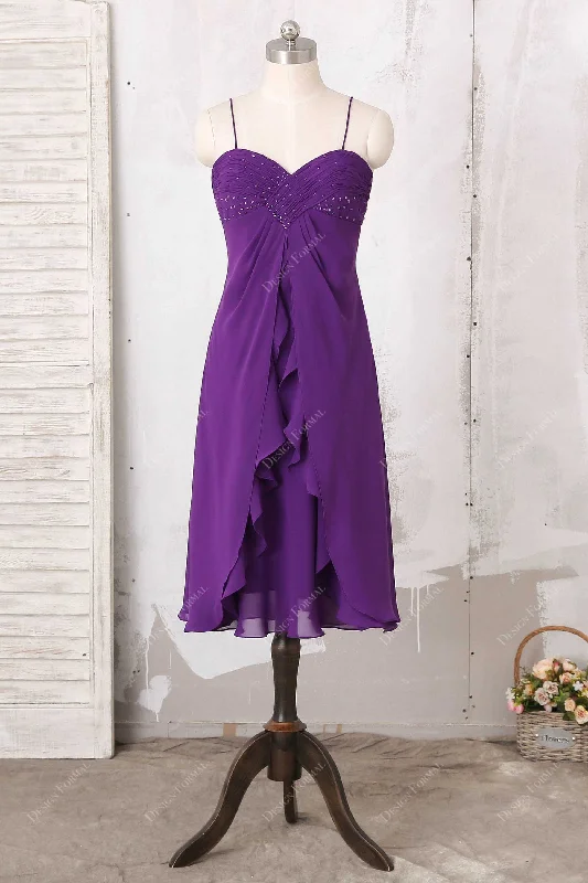 Simple Formal Dress Regency Chiffon Spaghetti Straps Knee Length Short Dress