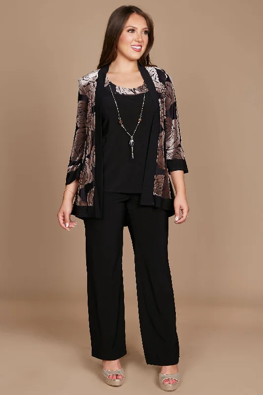 Deep V-Neck Dress R&M Richards 9017 Formal Black Pant Suit