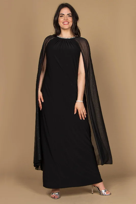 Dramatic Ball Gown R&M Richards 2662W Long Plus Size Formal Cape Dress