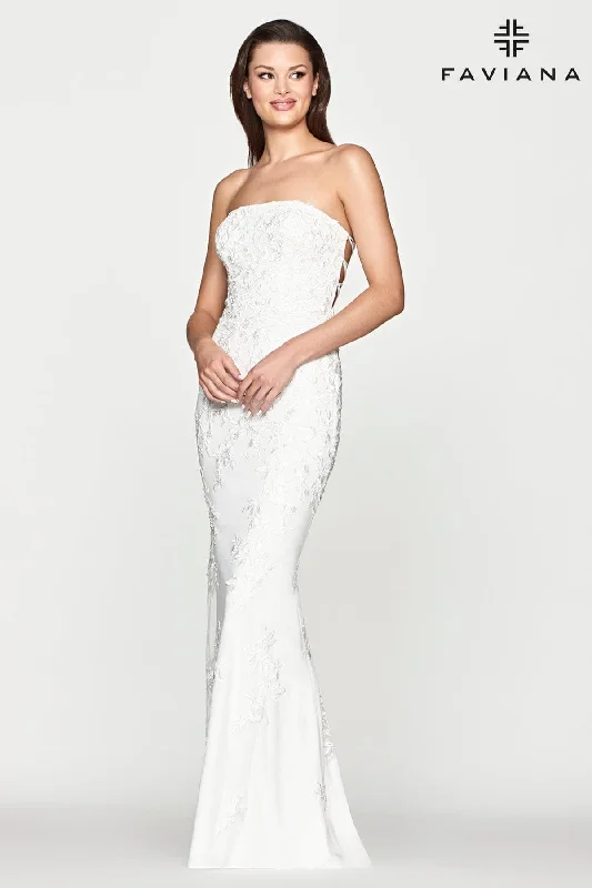 Chic Maxi Dress Straight Neckline Dress Strapless With Lace Fabric