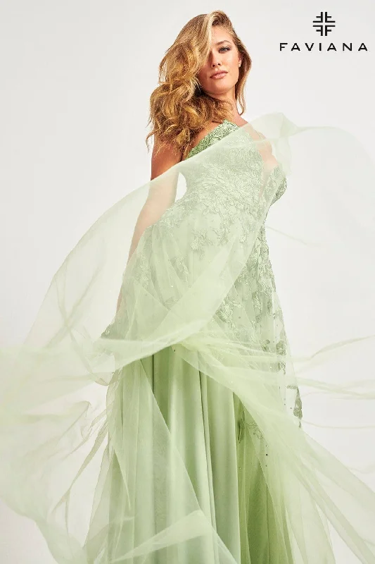 Vivid Color Gown Long Lace Deep V Neck Dress With Lace Up Back | S10640