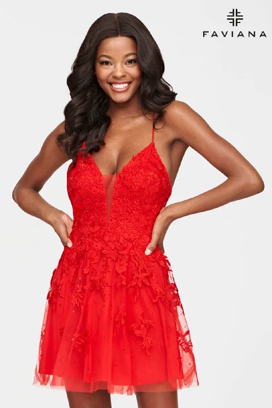 Elegant Beaded Dress Short Corset Back Baby Doll Lace Dress | S10709