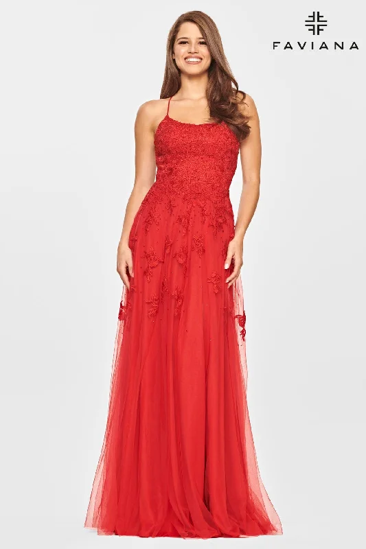 Knee-Length Dress Scoop Neck Lace Ball Gown With Leg Slit And Corset Back