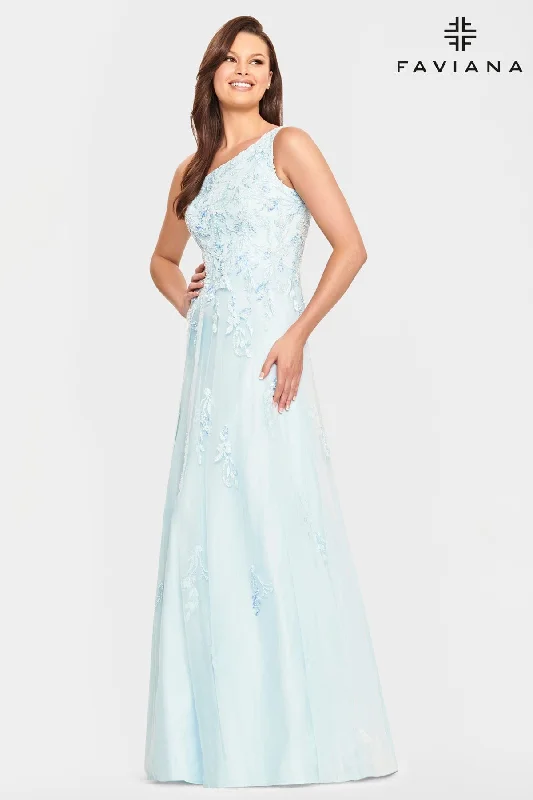 Bow Detail Dress One Shoulder Ball Gown With Tulle And Beaded Applique