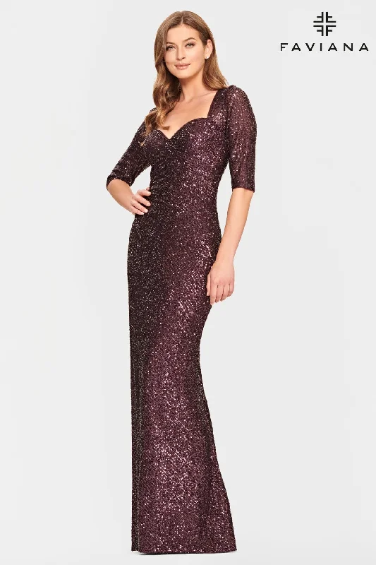 Sequin Maxi Dress Sequin Sweetheart Long Dress With Mid Length Sleeves In Extended Sizes