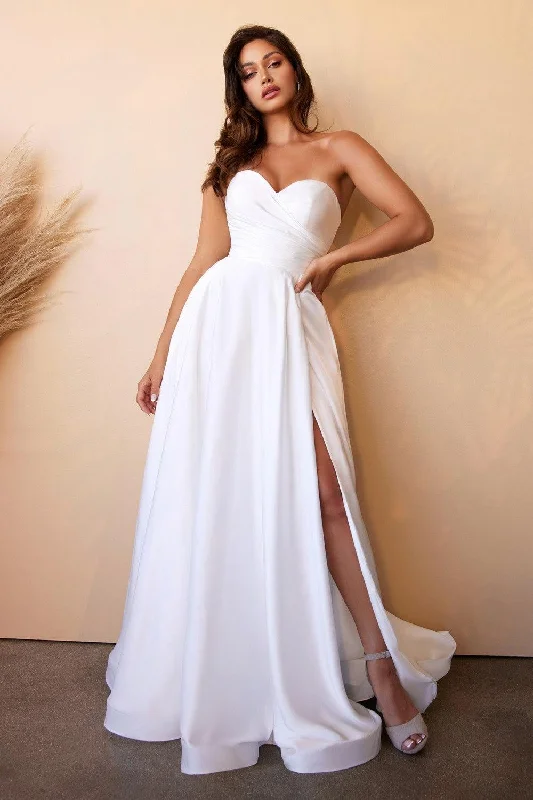 Organza Dress Cinderella Divine CD0166W Satin Strapless Long Bridal Gown