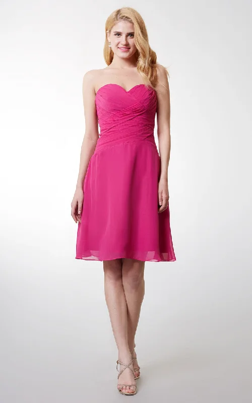 V-Neck Dress Scalloped Neck Criss-crossed Short Chiffon Homecoming Bridesmaid Dress - ZP_101657