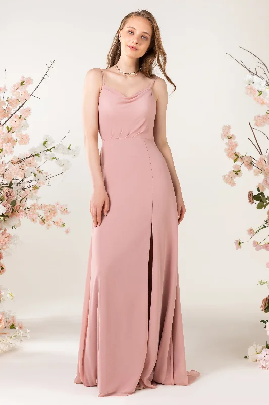 Satin Slip Dress Sheath Sweep-Brush Train Chiffon Bridesmaid Dress CB0457