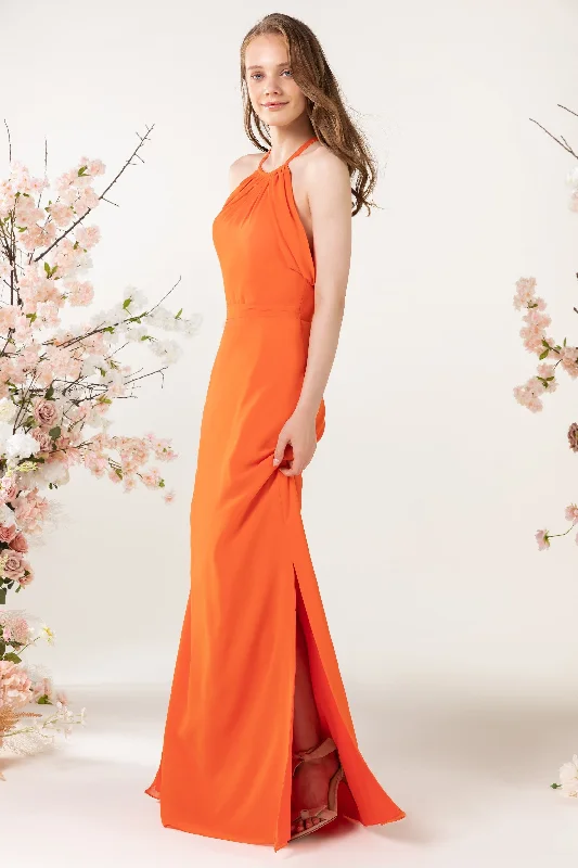 Elegant Beaded Dress Sheath-Column Sweep Train Chiffon Bridesmaid Dress CB0463