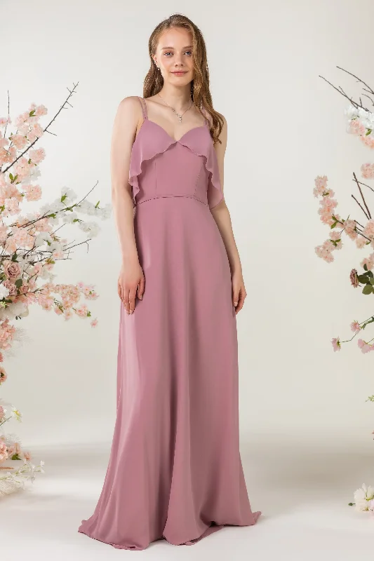 High Neck Dress Sheath Sweep-Brush Train Chiffon Bridesmaid Dress CB0472
