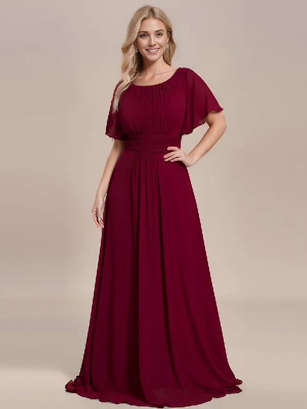 Asymmetrical Gown Simple Chiffon Pleated A-Line Round Neckline Bridesmaid Dress
