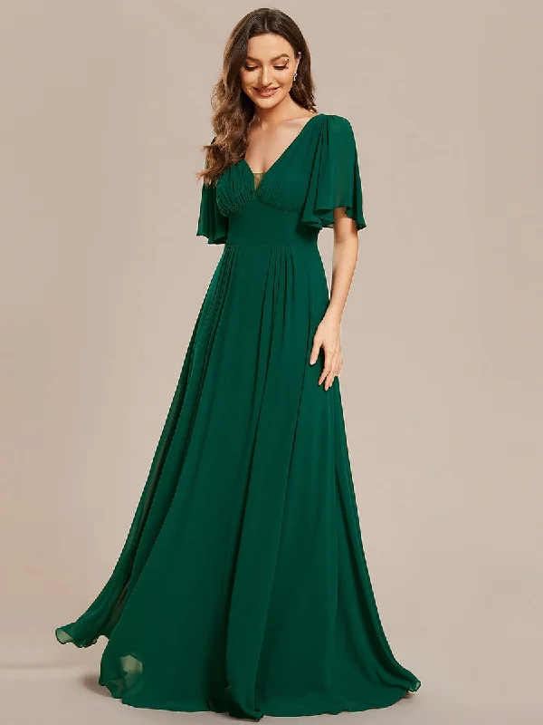 Whimsical Evening Gown Simple Chiffon Short Sleeves Empire Waist A-Line Maxi Bridesmaid Dress Whimsical Evening Gown Simple Chiffon Short Sleeves Empire Waist A-Line Maxi Bridesmaid Dress