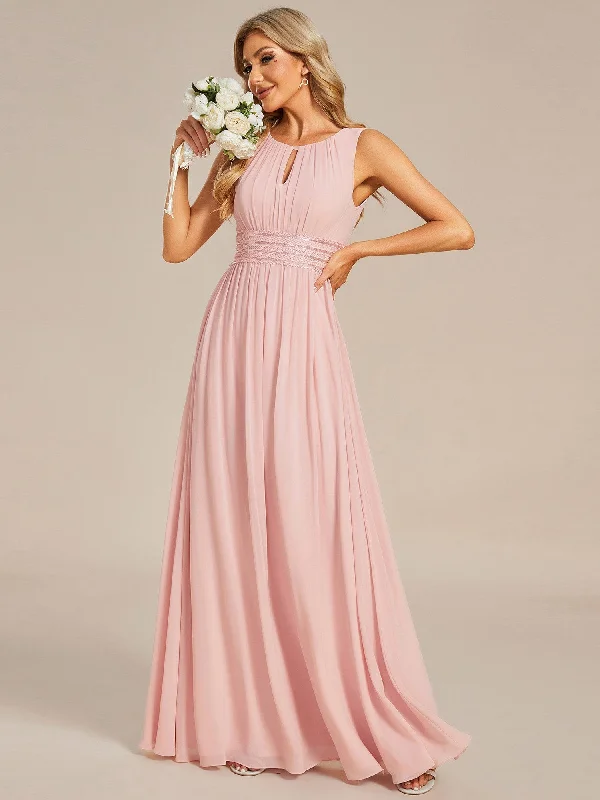 Elegant Gown Simple Sleeveless A-line Chiffon Bridesmaid Dress with Hollow Out Detail Elegant Gown Simple Sleeveless A-line Chiffon Bridesmaid Dress with Hollow Out Detail