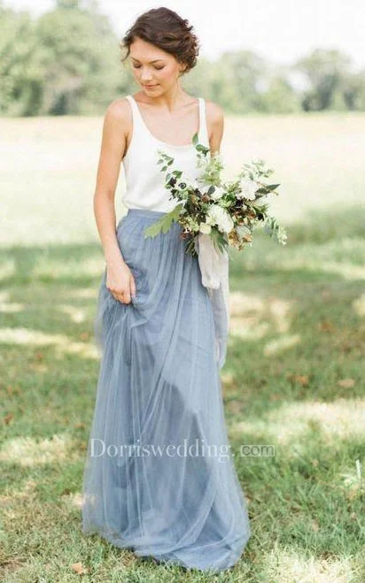 Bodycon Gown Sleeveless A-line Long Tulle Gown with Pleats and Scoop Neck-106871
