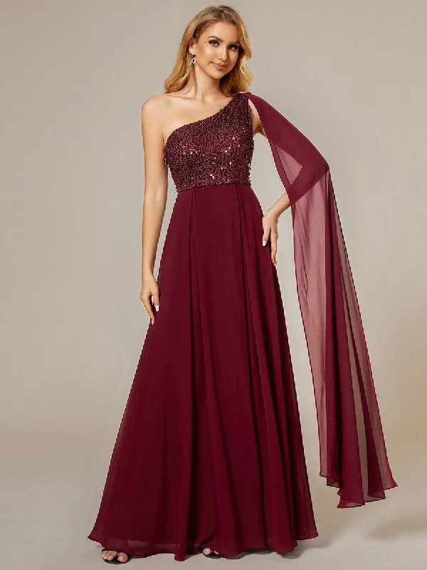 Modern Tulle Dress Sleeveless Chiffon A-Line Shinny Sequin Bodice One Shoulder Evening Dress Modern Tulle Dress Sleeveless Chiffon A-Line Shinny Sequin Bodice One Shoulder Evening Dress