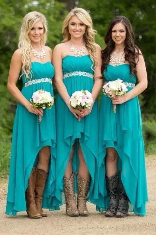Organza Dress Sweetheart A-line High-low Sleeveless Chiffon Bridesmaid Dress with Zipper Back - 107828