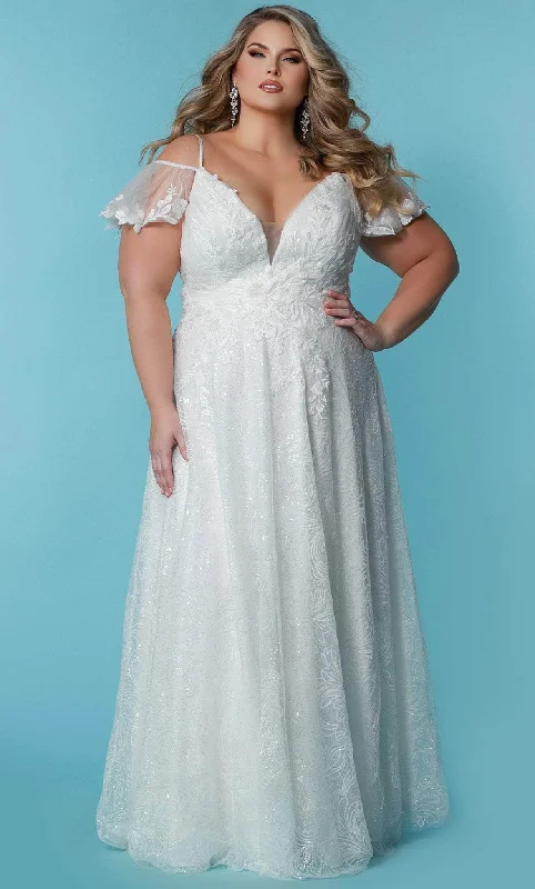 Sparkly Dress Sydney's Closet Bridal SC5291 - Cold Shoulder A-line Bridal Gown